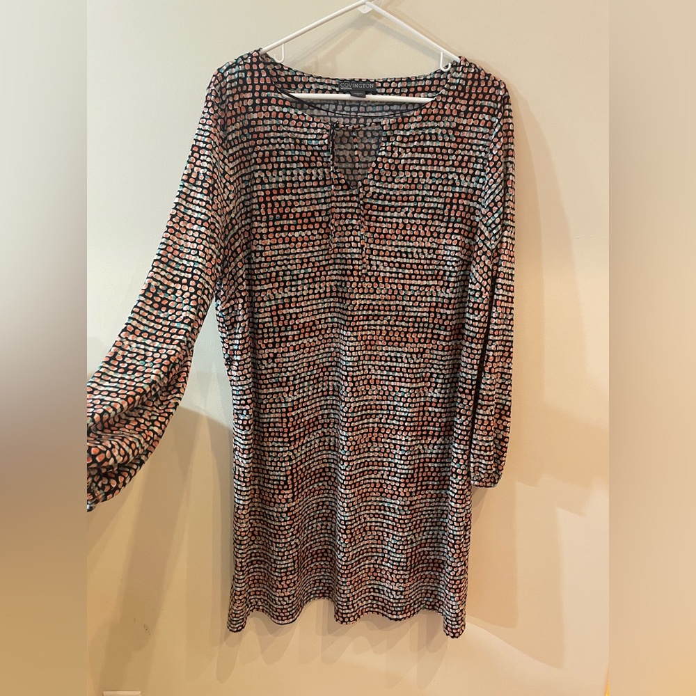 COVINGTON Women’s Multicolor Casual Long Sleeve Belted Dress Size 1X